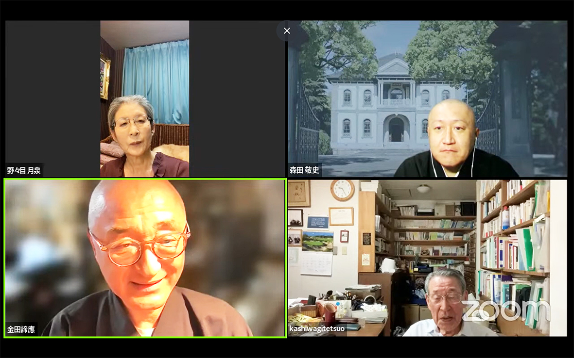 カフェデモンクについて話す森田会長(右上)ら